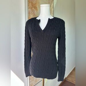 Lauren Ralph Lauren Black Knit V-neck Sweater 100% Cotton Women’s Classic Preppy